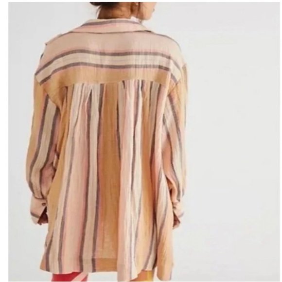 ✨SALE✨Free People Voyager Striped Shirt Dress/Button Up Tunic - Picture 2 of 6